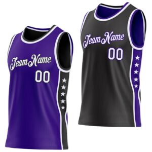 Custom Reversible Purple White-Black Double Side Star Sublimation Basketball Suit Jersey